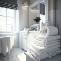 White towels in a modern sink. Generative AI.