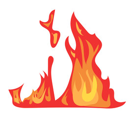 Bright burning fire and hot flame effect, flammable symbol. Illustration in comic cartoon design