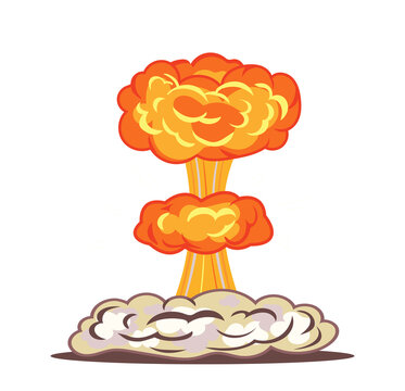 Powerful bomb explosion with dust cloud or atomic explode. Illustration in comic cartoon design