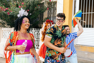 Brazilian Carnival. Group of friends celebrating carnival party