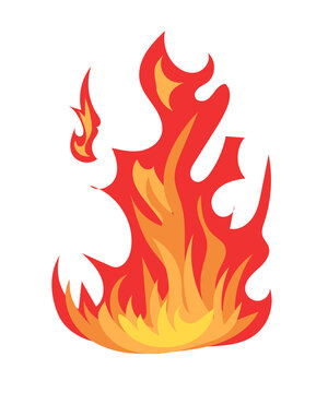 Bright burning fire and hot flame effect, flammable symbol. Illustration in comic cartoon design