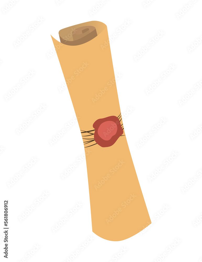Aufkleber antique papyrus scroll with wax seal and old rolled document. illustration in cartoon design isolate