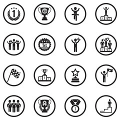 Win Icons. Black Flat Design In Circle. Vector Illustration.