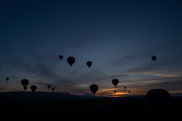 Hot Air Balloons Silhouette at Sunrise in Cappadocia