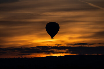 Single Hot Air Balloon Silhouette at Sunrise in Cappadocia