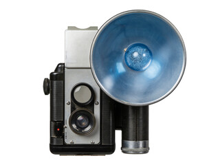 Vintage film camera over white background - 561807984