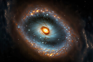 galaxy with a black hole at its core, and stars in the background. Generative AI