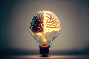 Brain powered light bulb. Creative ideas.