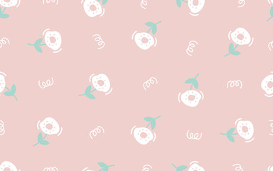 Pink pastel floral vintage doodle pattern background