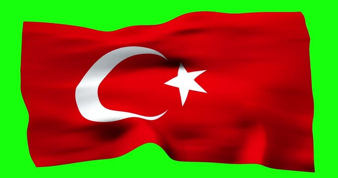 Flag of Turkey realistic waving on green screen. Seamless loop animation with high quality