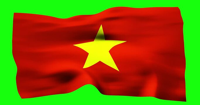 Flag of Vietnam realistic waving on green screen. Seamless loop animation with high quality