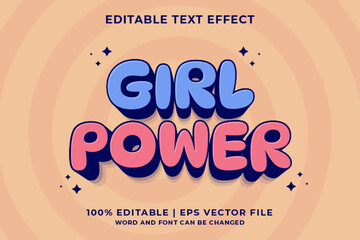 3d girl power Cartoon Editable Text Effect Premium Vector