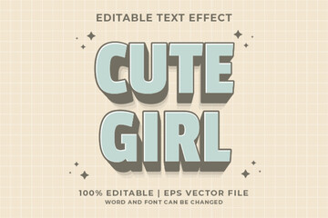 3d cute girl Cartoon Editable Text Effect Premium Vector