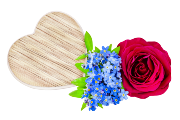 Herz und rote Rose mit Vergissmeinnicht Blumen Hintergrund transparent PNG cut out