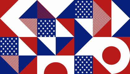 Fototapeta premium Abstract seamless pattern of geometric shapes. USA colors. Happy President's Day. Template for background, invitations, greetings, web.