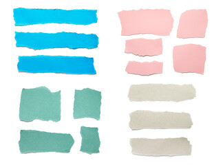 torn paper . collection of ripped pieces paper on white background.
