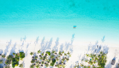 The beautiful tropical Island of Zanzibar aerial view. sea in Zanzibar beach, Tanzania. - obrazy, fototapety, plakaty