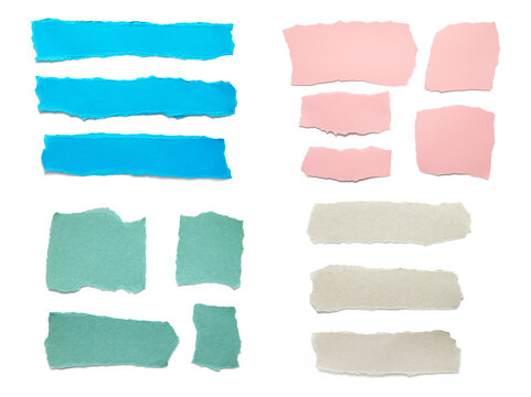 torn paper . collection of ripped pieces paper on white background.