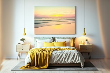 Modern living room with sofa and a landscape Photo. Genrative AI