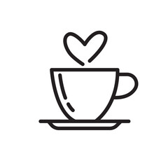 Espresso logotype icon. Coffee cup flat style line vector element with heart shape