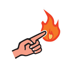 火気注意　炎を指差すイラスト素材