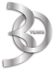 30 YEARS silver number icon on transparent background