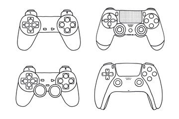 Hand-drawn game controllers set. Vector illustrations in outline doodle style. Icons on white background. © AndrewGolenok