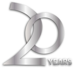 20th silver number icon on transparent background