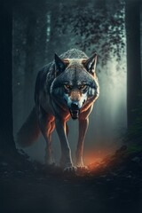 gray wolf portrait, predator in the night, wild hunter,generative ai