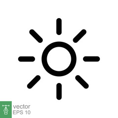 Sun icon. Simple outline style. Brightness symbol, intensity setting, bright, light, heat, energy concept. Line vector illustration isolated on white background. EPS 10.