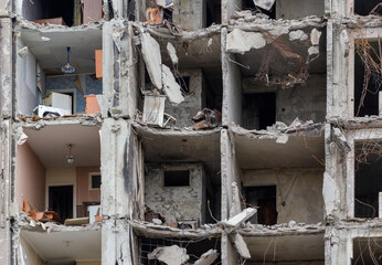 destroyed and burned houses in the city Russia Ukraine war