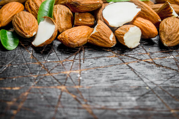 Almonds with leaves.