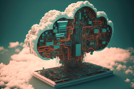 Cloud computing technology concept. Futuristic illustration AI generated