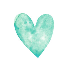green watercolor heart. Valentine's Day. doodle illustration.