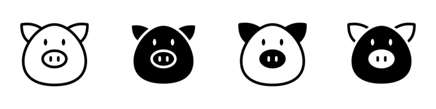 Conjunto de iconos de cabeza de cerdo. cara de animal. Rostro de cerdo. Ilustraci&oacute;n vectorial