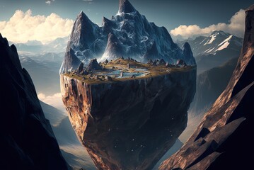 a mountainous area with a rocky cliff edge Generative AI
