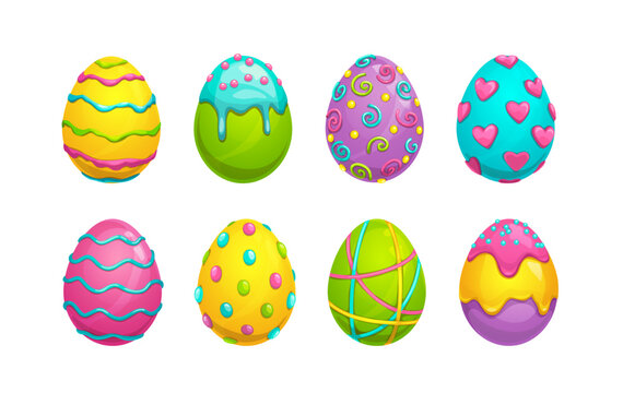 Set of colored Easter eggs in cartoon style.