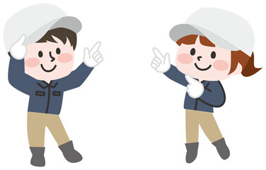 外で作業をする男性と女性のイラスト