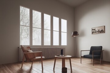 Beautifully Decorated Room with A window and furniture, Background Image. Genarative AI