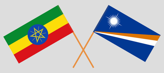 Crossed flags of Ethiopia and Marshall Islands. Official colors. Correct proportion