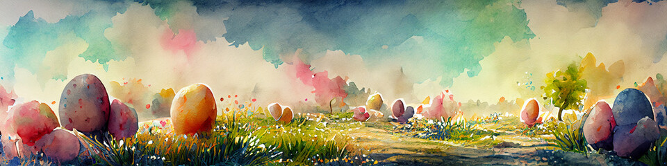 Happy Easter banner created with Generative Ai technology