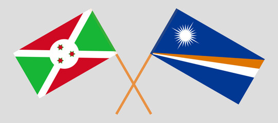 Crossed flags of Burundi and Marshall Islands. Official colors. Correct proportion