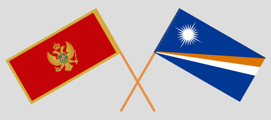 Crossed flags of Montenegro and Marshall Islands. Official colors. Correct proportion