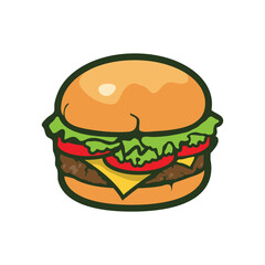 Clipart of burger with lettuce, tomatoes, cheese and patty