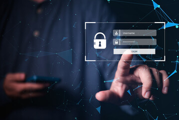 Man logging in high security system on the virtual screen