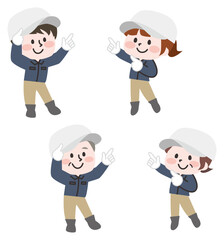 外で作業をする人物のイラストセット