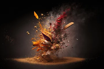 Fotobehang Explosion of spices against a dark background. Generative AI © 2rogan
