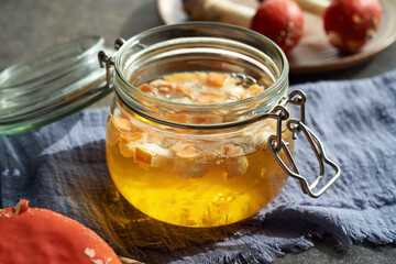 Preparation of herbal tincture from orange fly agaric or amanita mushroom