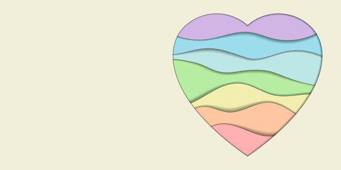 Background in pastel colors with a paper cut heart shape. 