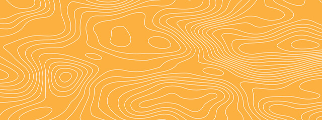 Orange and white wavy abstract topographic map contour, lines Pattern background. Topographic map and landscape terrain texture grid. Wavy banner and color geometric form. Vector illustration.